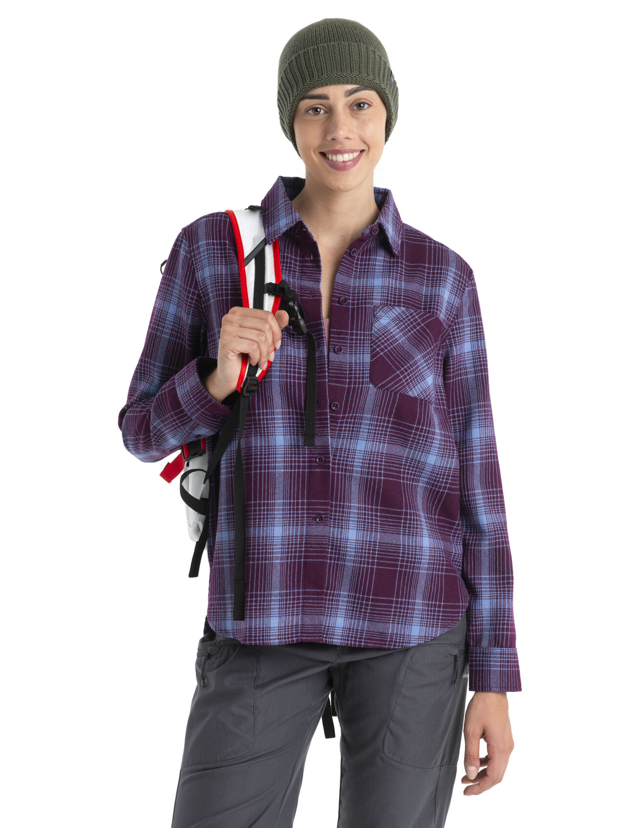 Women's Merino 200 Dawnder Long Sleeve Flannel Shirt Plaid