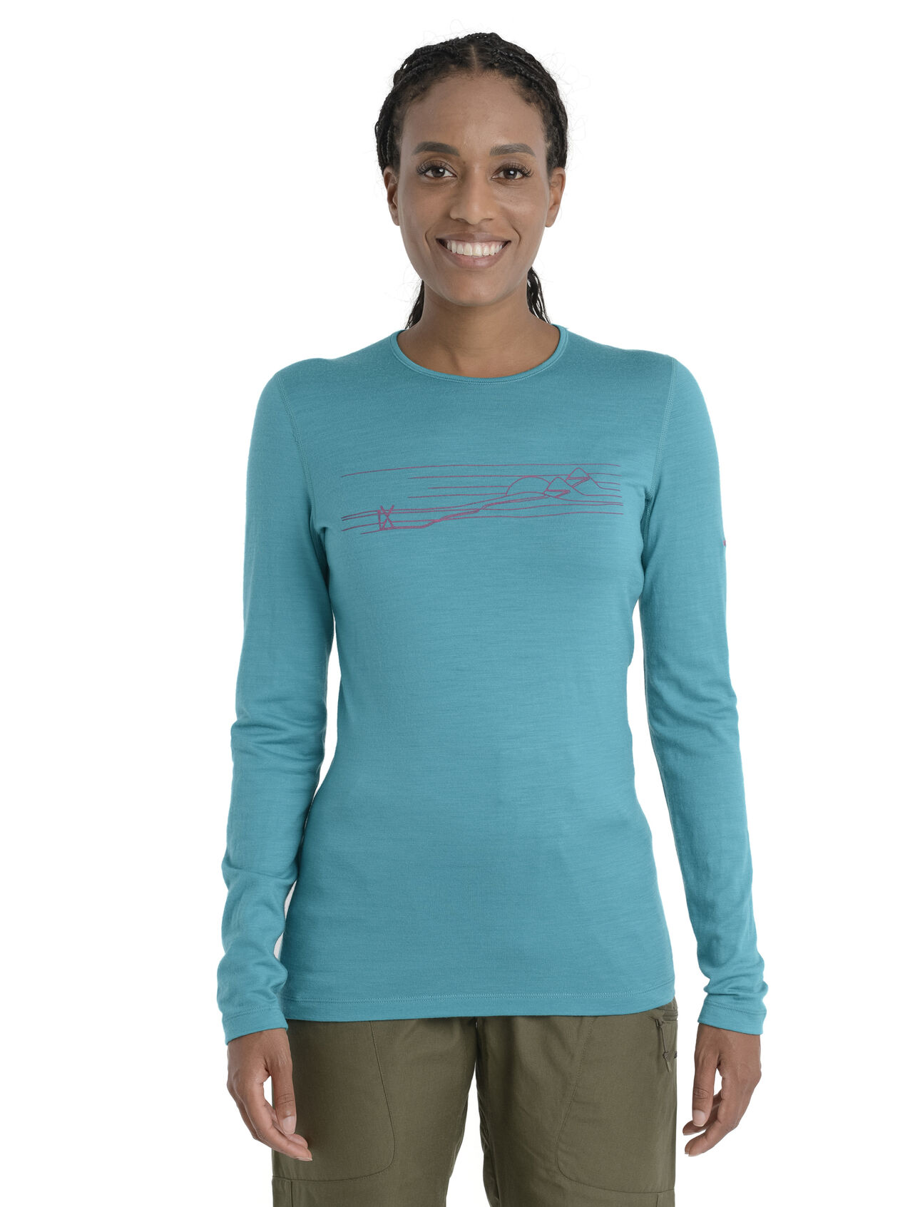 Women's Merino 200 Oasis Long Sleeve Crewe Thermal Top Ski Stripes