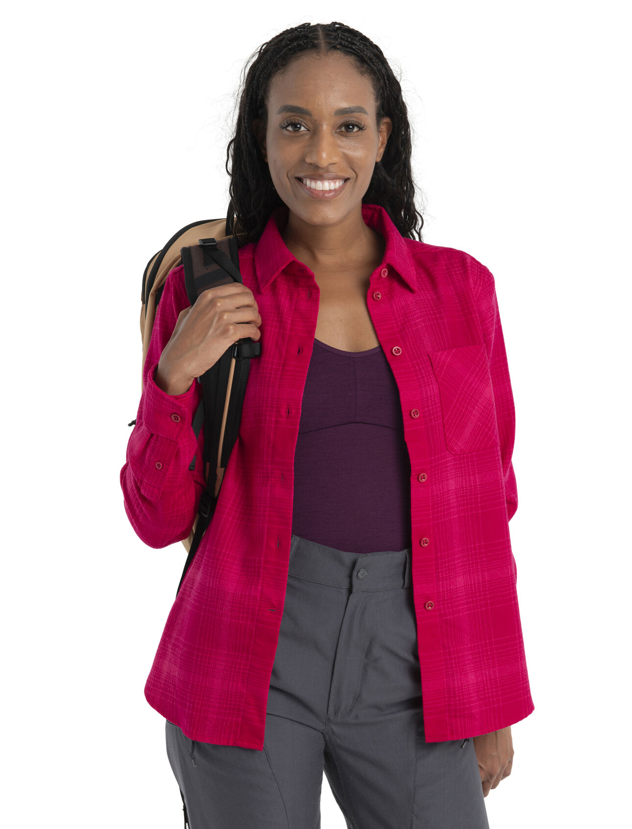 Women's Merino 200 Dawnder Long Sleeve Flannel Shirt Plaid