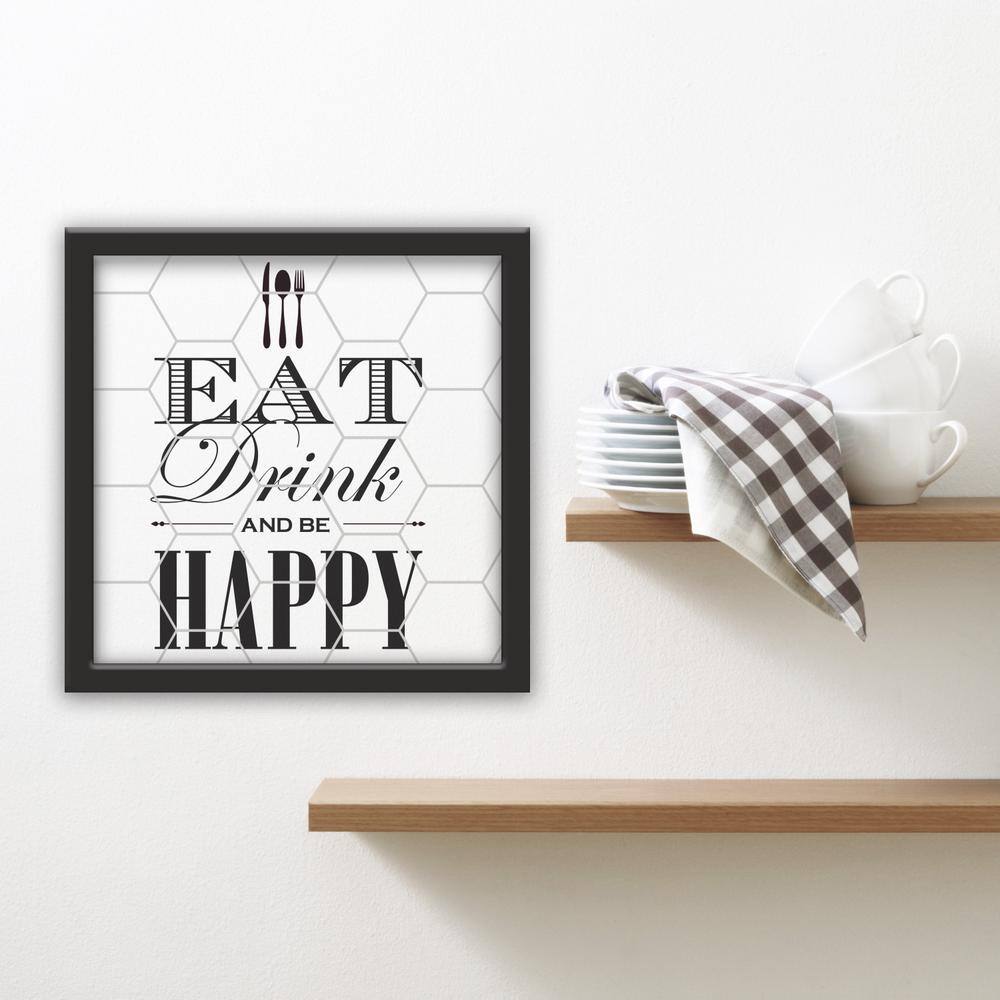 RoomMates Black and White Eat Drink and Be Happy Tile and Type Framed Wall Art