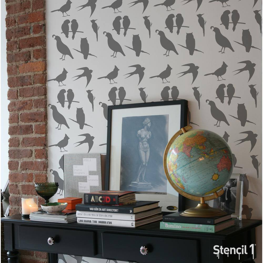 Stencil1 Fancy Birds Repeat Pattern Stencil