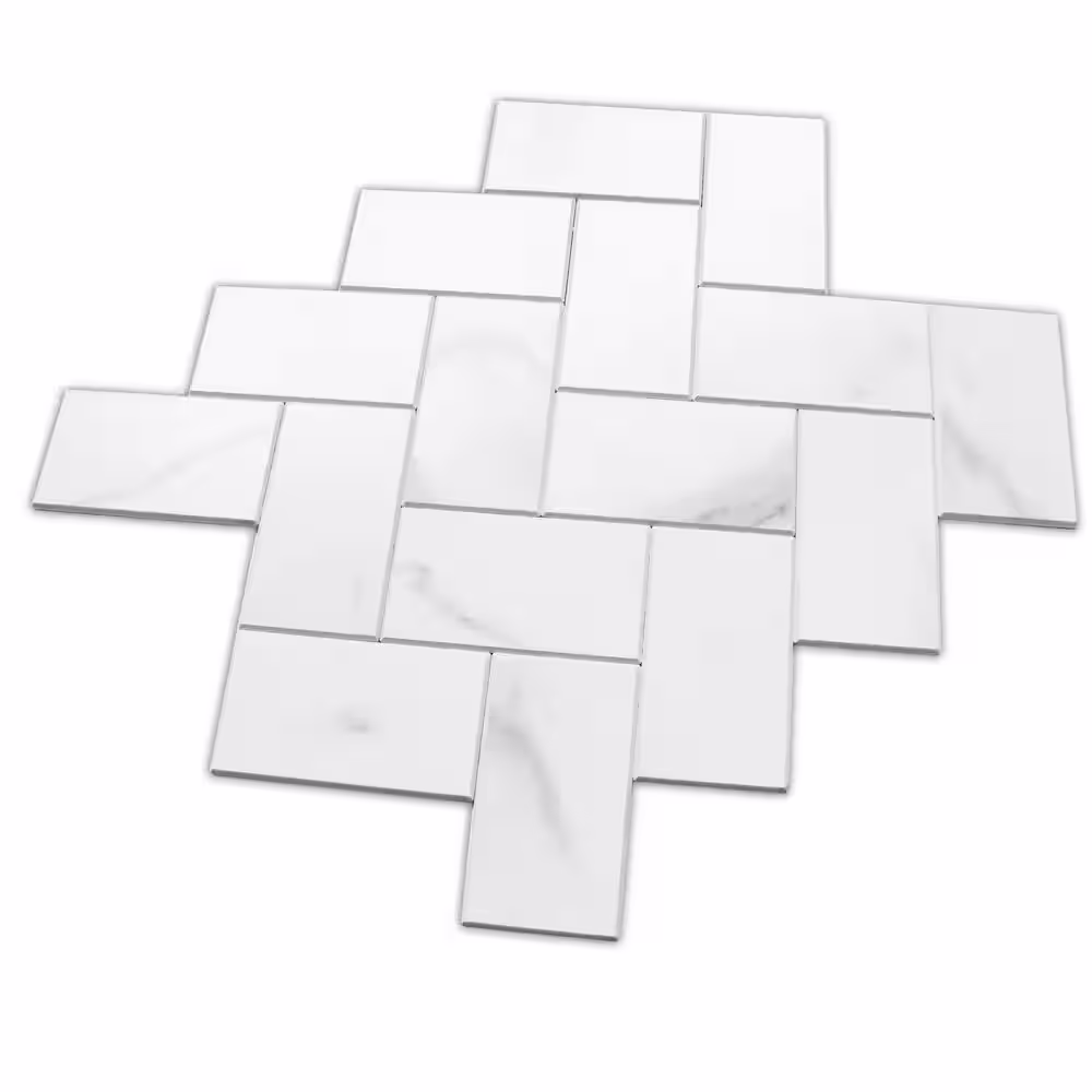 AVANT DECOR Shanghai Carrara Herringbone 9.5 in. x 10.7 in. 4 mm Stone Peel and Stick Backsplash Tile (5.62 sq. ft./8-Pack)