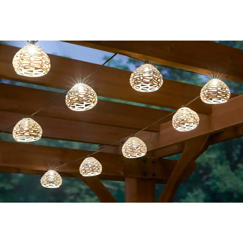 Hampton Bay 10-Light 10 ft. Outdoor/Indoor Plug-In Round Globe Bulb LED Rattan String Light