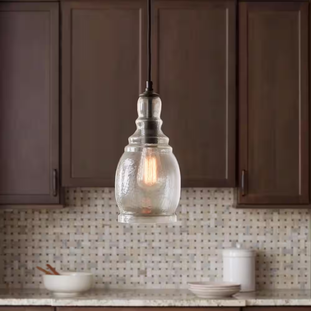 Home Decorators Collection Gardiner 1-Light Black Mini Pendant with Smoke Tint Glass Shade