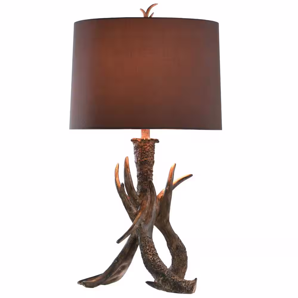 StyleCraft Dalton 32 in. Dark Brown Table Lamp with Chocolate Hardback Fabric Shade