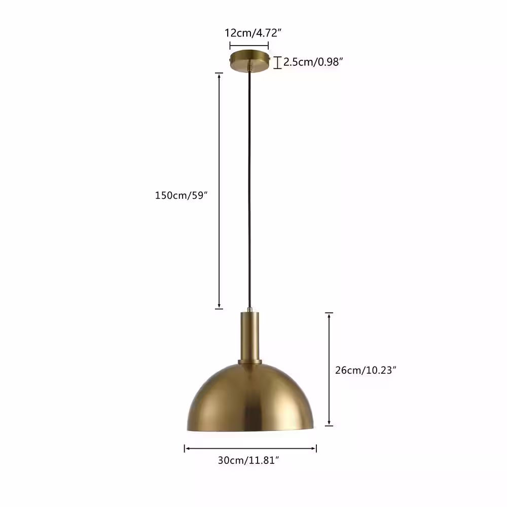aiwen 1-Light Brushed Gold Single Dome Pendant Light Fixtures Hanging Lamp for Kitchen Island