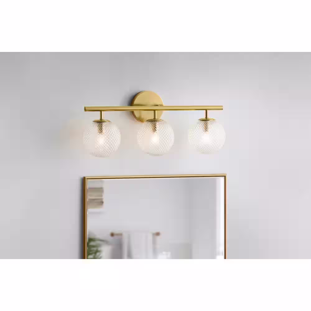 Hampton Bay Walsh 22 in. 3-Light Brass Vanity Light with Prismatic Glass Shades