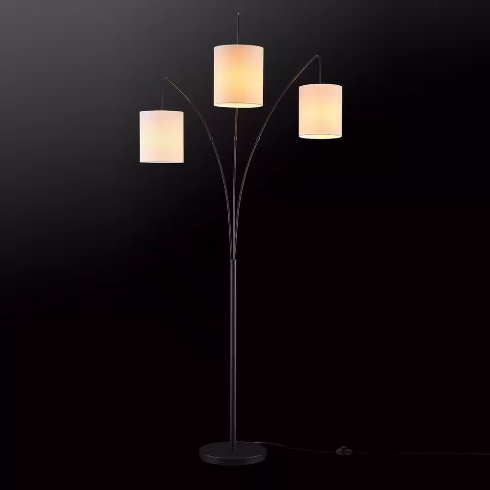 Globe Electric 79 in. Matte Black Floor Lamp with White Linen Shade, In-Line On/Off Foot Switch