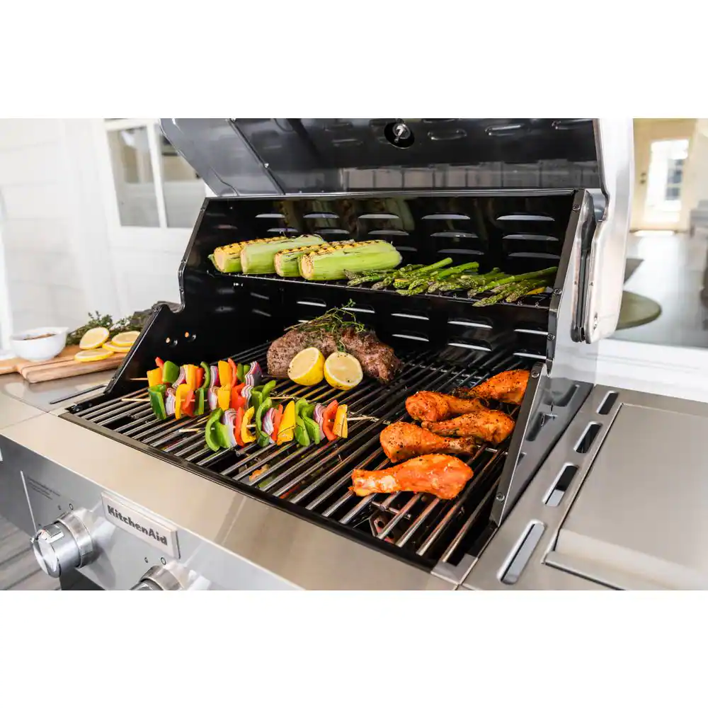 KitchenAid 3-Burner Propane Gas Grill in Stainless Steel with Ceramic Sear Side Burner