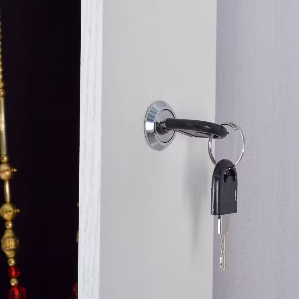 None Octagon Rimmed White MDF Full Mirror Jewelry Storage Cabinet With with Slide Rail Can Be Hung On The Door or Wall