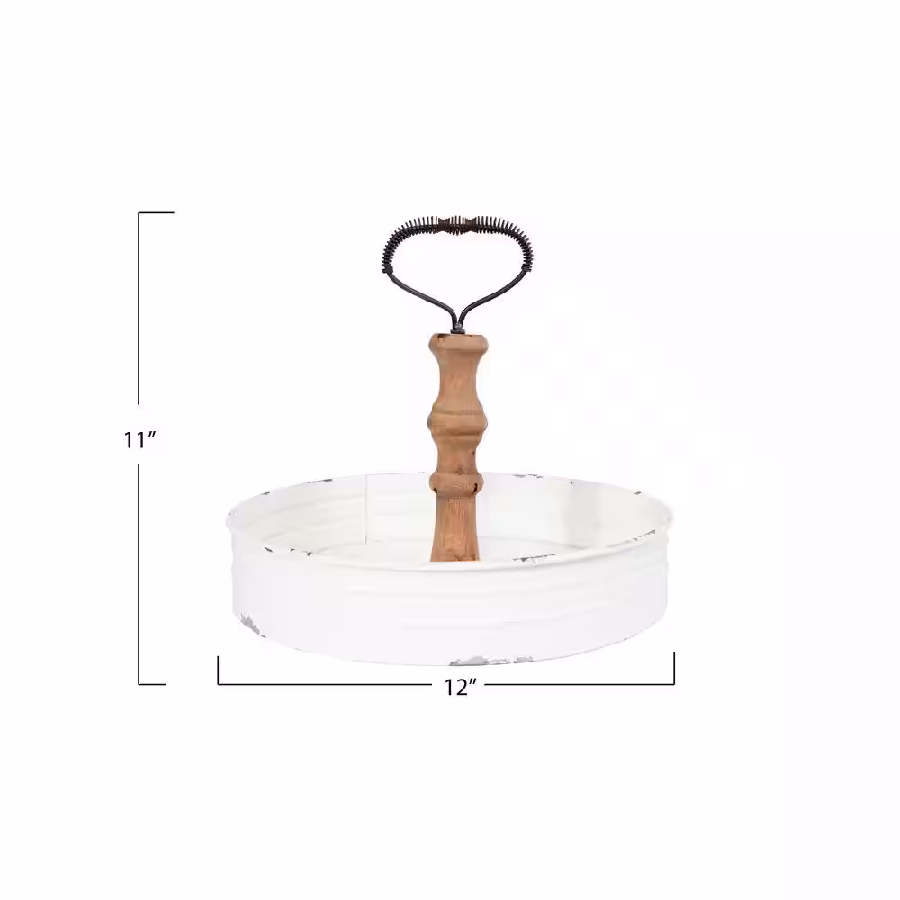 Storied Home White Metal Decorative Tray with Handle