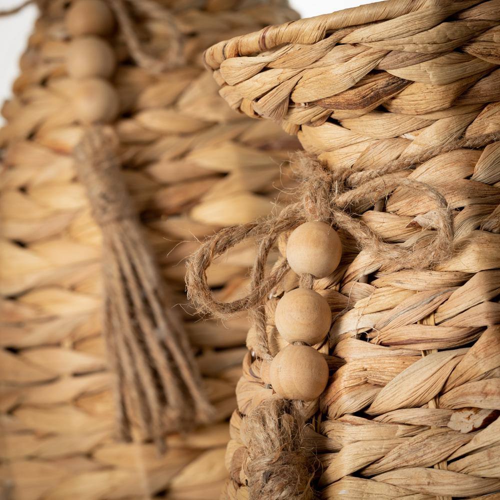 SULLIVANS 16.75 in. H and 11.75 in. H Beaded Tassel Basket Urn (set of 2) Brown