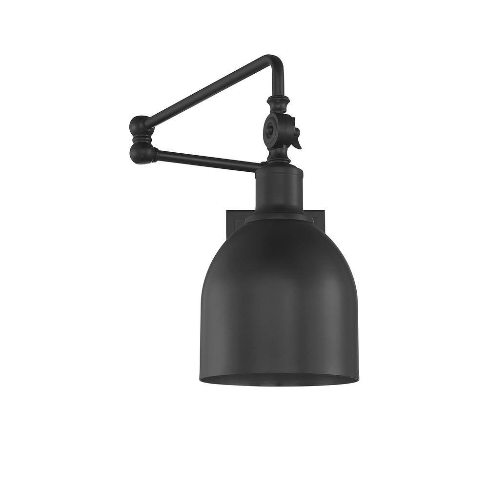 Savoy House Meridian 6 in. W x 13.63 in. H 1-Light Matte Black Wall Sconce with Adjustable Arm and Vintage Metal Shade