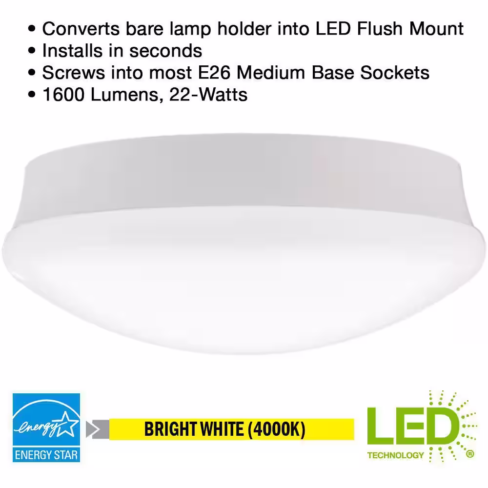 Commercial Electric Spin Light 11 in. Closet Light LED Flush Mount Ceiling Light 1600 Lumens 4000K Bright White Kitchen Laundry Room