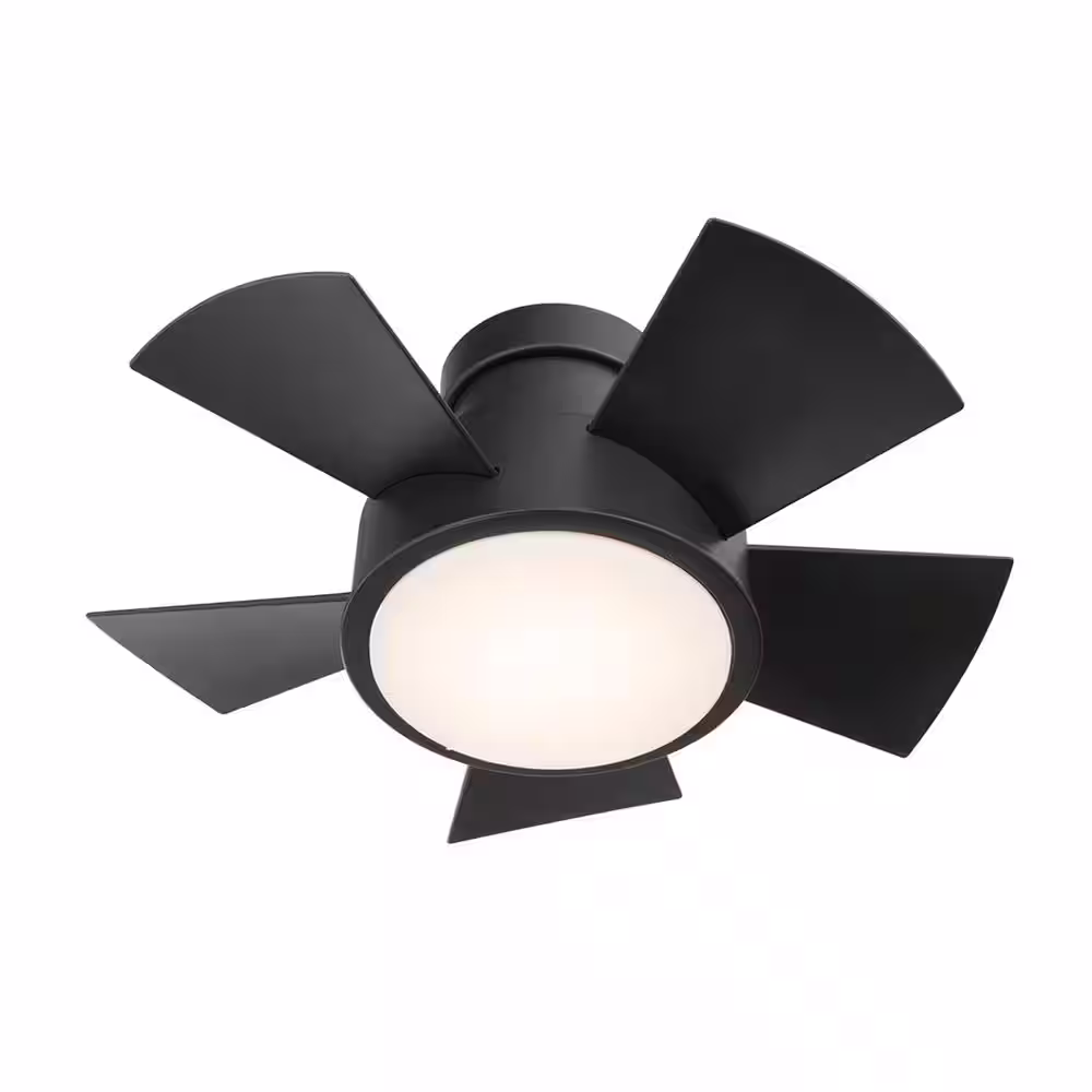 Modern Forms Vox 26 in. Integrated LED Indoor/Outdoor 5-Blade Smart Flush Mount Ceiling Fan in Matte Black with 3000K and Remote