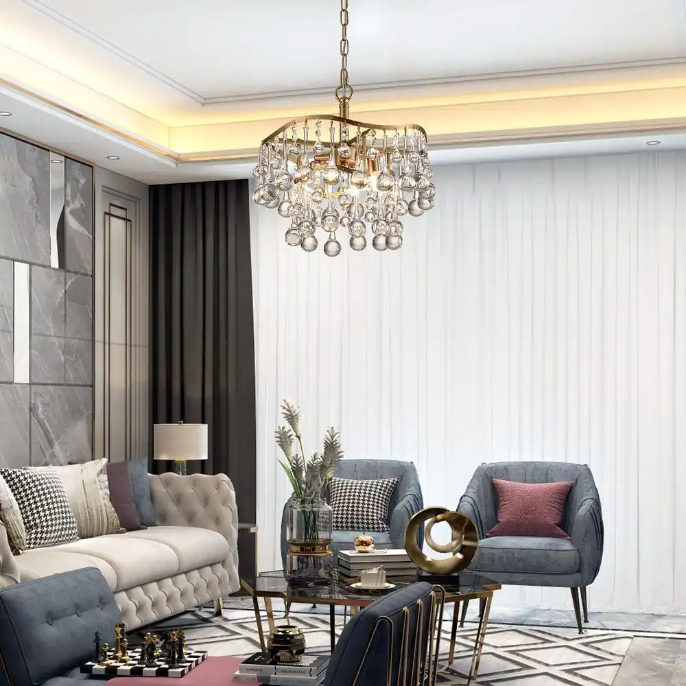 Maxax Cheyenne 4 -Light Gold Unique Tiered Chandelier with Crystal Accents