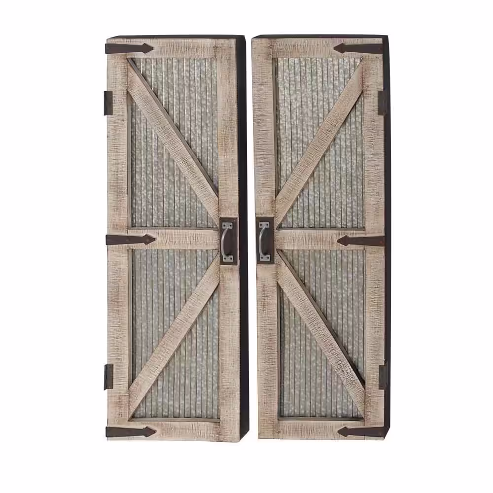 Litton Lane Metal Silver Barn Door Geometric Wall Decor (Set of 2)