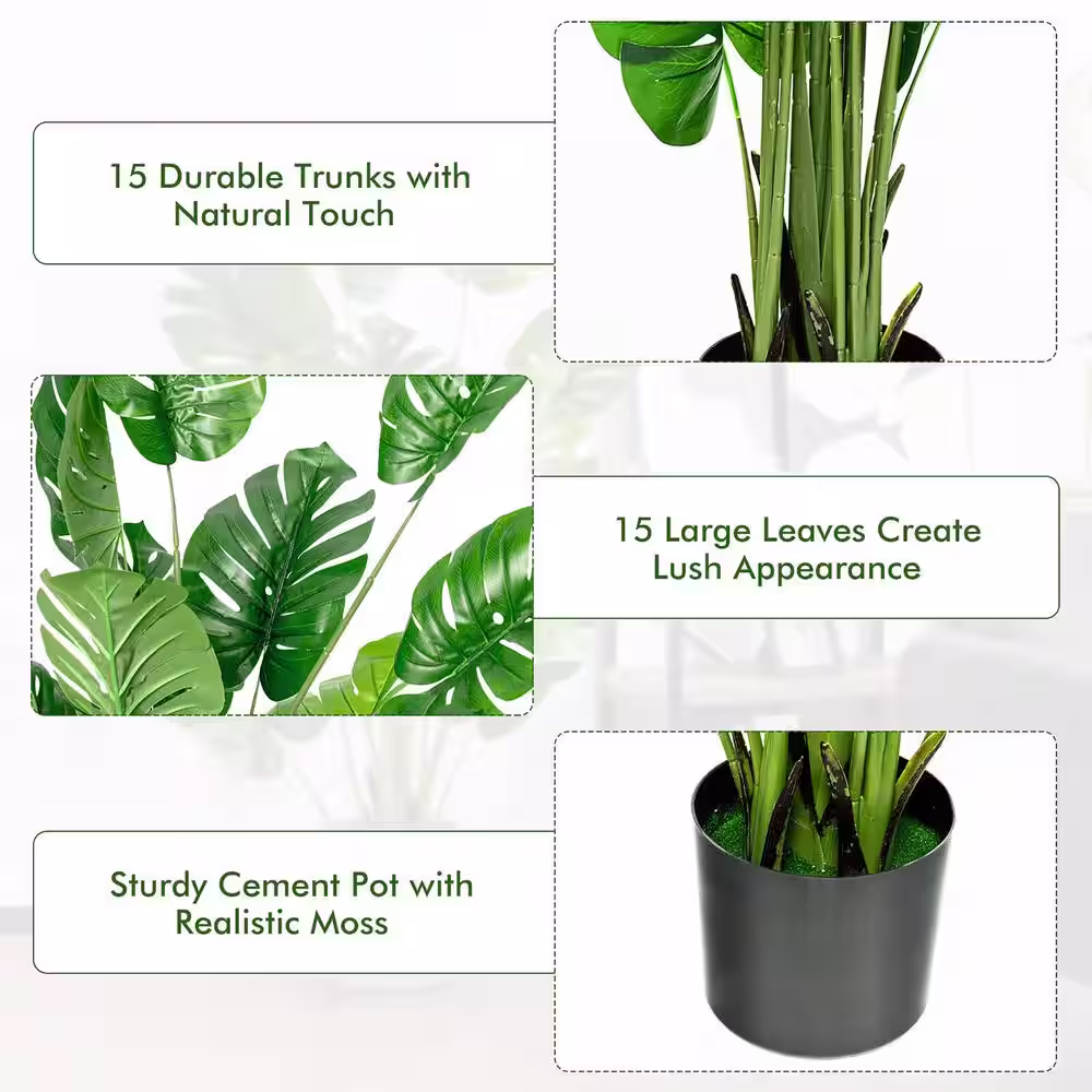 ANGELES HOME 2- Piece 5 ft. Green Indoor Outdoor Decorative Artificial Monstera Deliciosa Plant in Pot, Faux Fake Tree Plant