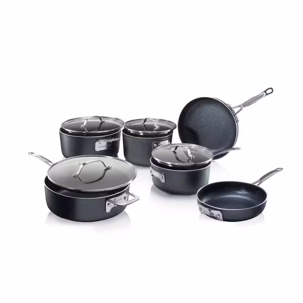 GRANITESTONE StackMaster 10-Piece Aluminum Non-Stick Diamond Infused Cookware Set with Glass Lids