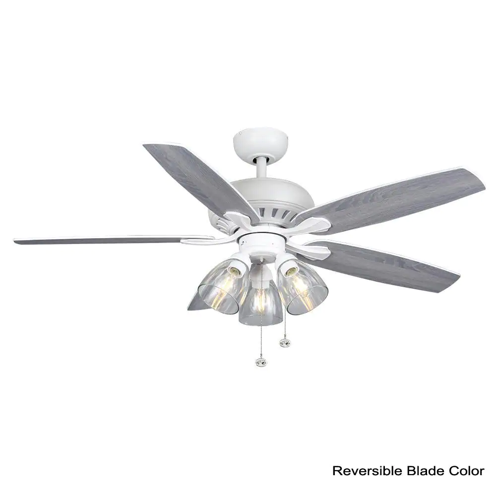 Hampton Bay Rockport 52 in. Indoor LED Matte White Ceiling Fan with Light Kit, Downrod, and 5 Reversible Blades