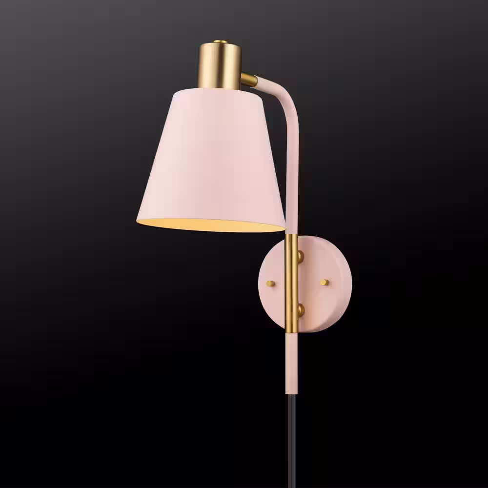 Novogratz x Globe Electric Cleo 1-Light Blush Pink Plug-In or Hardwire Wall Sconce with Matte Brass Accents and Black Cloth Cord
