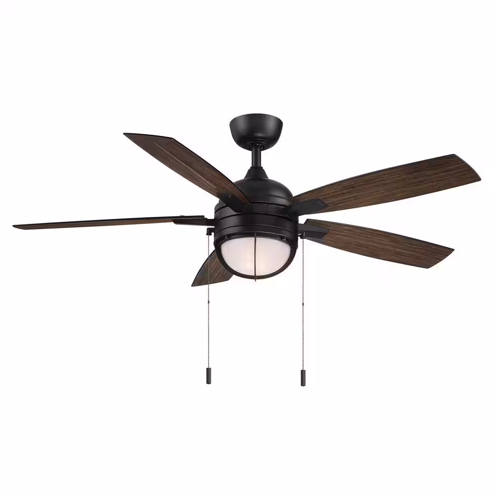 Hampton Bay Seaport II 52 in. LED Indoor/Outdoor Matte Black Ceiling Fan with Light and Pull Chains Included