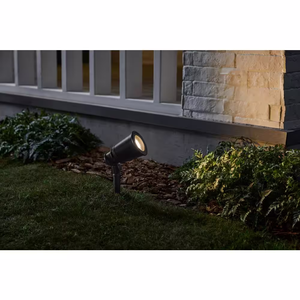 Hampton Bay Cann River 60-Watt Equivalent Low Voltage 420 Lumens Black Hardwired Integrated LED Outdoor Spotlight with Clear Glass