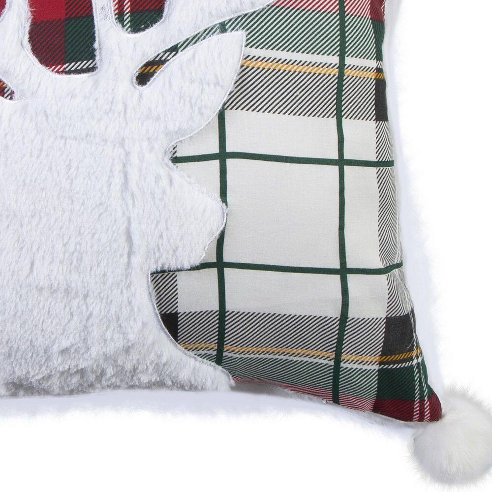 None Thatch Home Spencer Plaid Multi-Color Plaid with Reindeer Silhoutte Faux Fur Applique 18 in. x 18 in. Throw Pillow