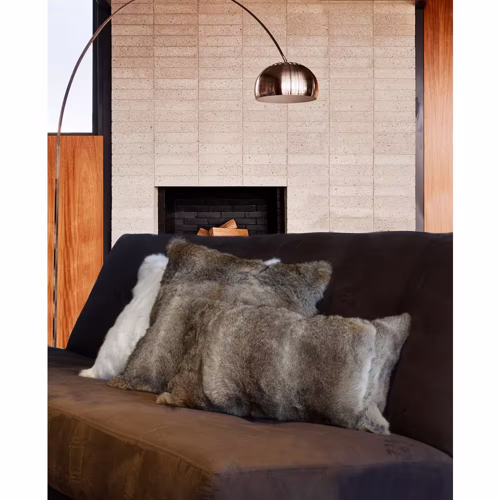 natural 2-Pack Rabbit Fur 18 in. x 18 in. Pillow