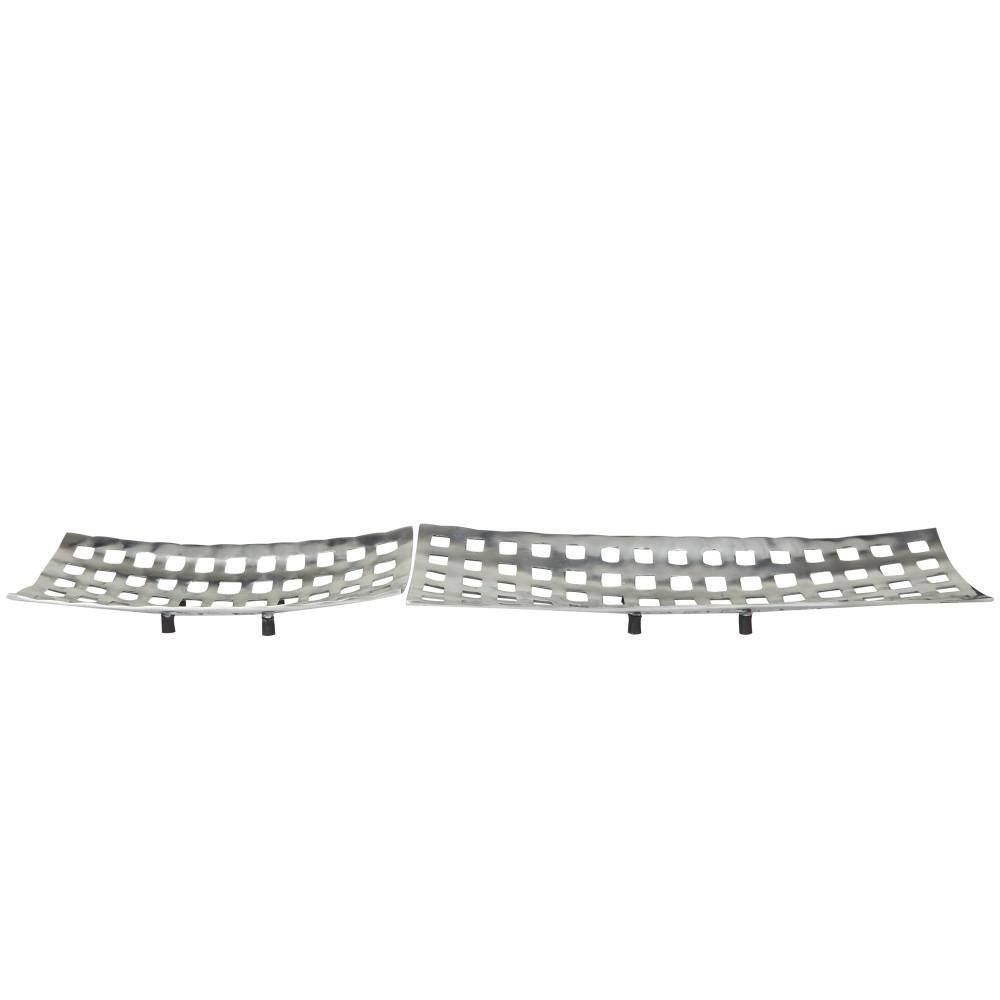 Litton Lane Silver Aluminum Decorative Tray with Grid Design (Set of 2)