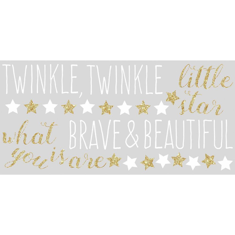 RoomMates 5 in. x 11.5 in. Twinkle Twinkle Little Star Quote 29-Piece Peel and Stick Wall Decals with Glitter
