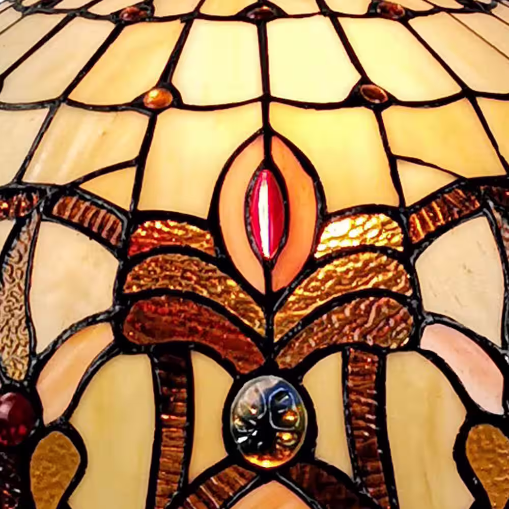 Amora Lighting Tiffany 2-Light Brown & Tan Hanging Bowl Pendant with Stained Glass Shade