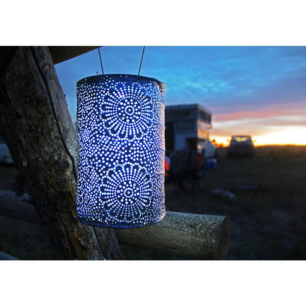 ALLSOP Soji Stella Cylinder 7.5 in. x 5 in. Blue Integrated LED Hanging Outdoor Tyvek UV Solar Lantern