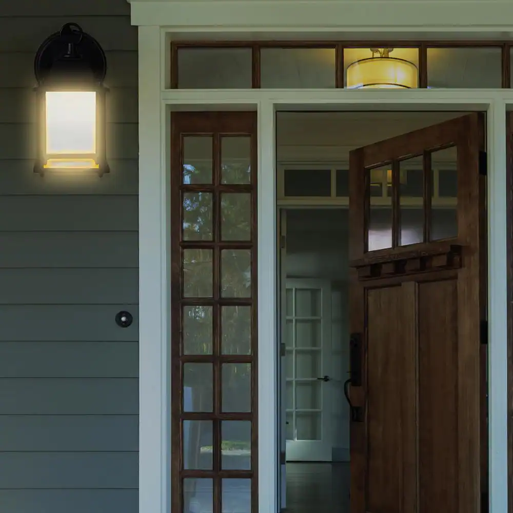 Maxxima 1-Light Black LED Outdoor Wall Lantern Sconce with Dusk to Dawn Sensor