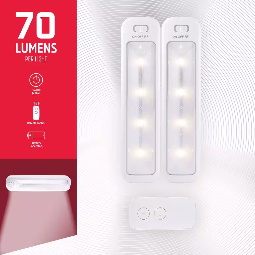 Energizer 10 in. Battery Operated LED Under Cabinet Light Bars with Remote (2-Pack)