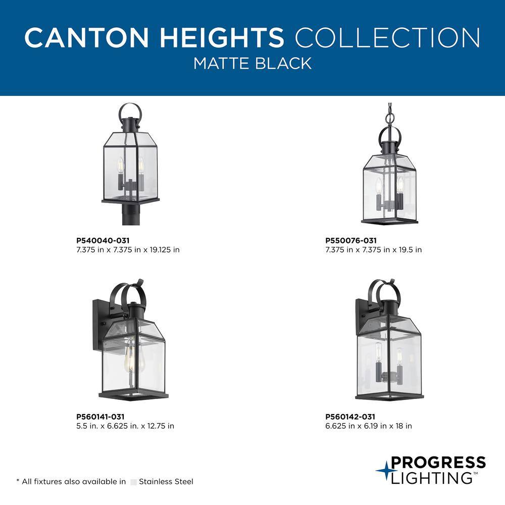Progress Lighting Canton Heights 2-Light Matte Black Outdoor Pendant Light with Clear Beveled Glass