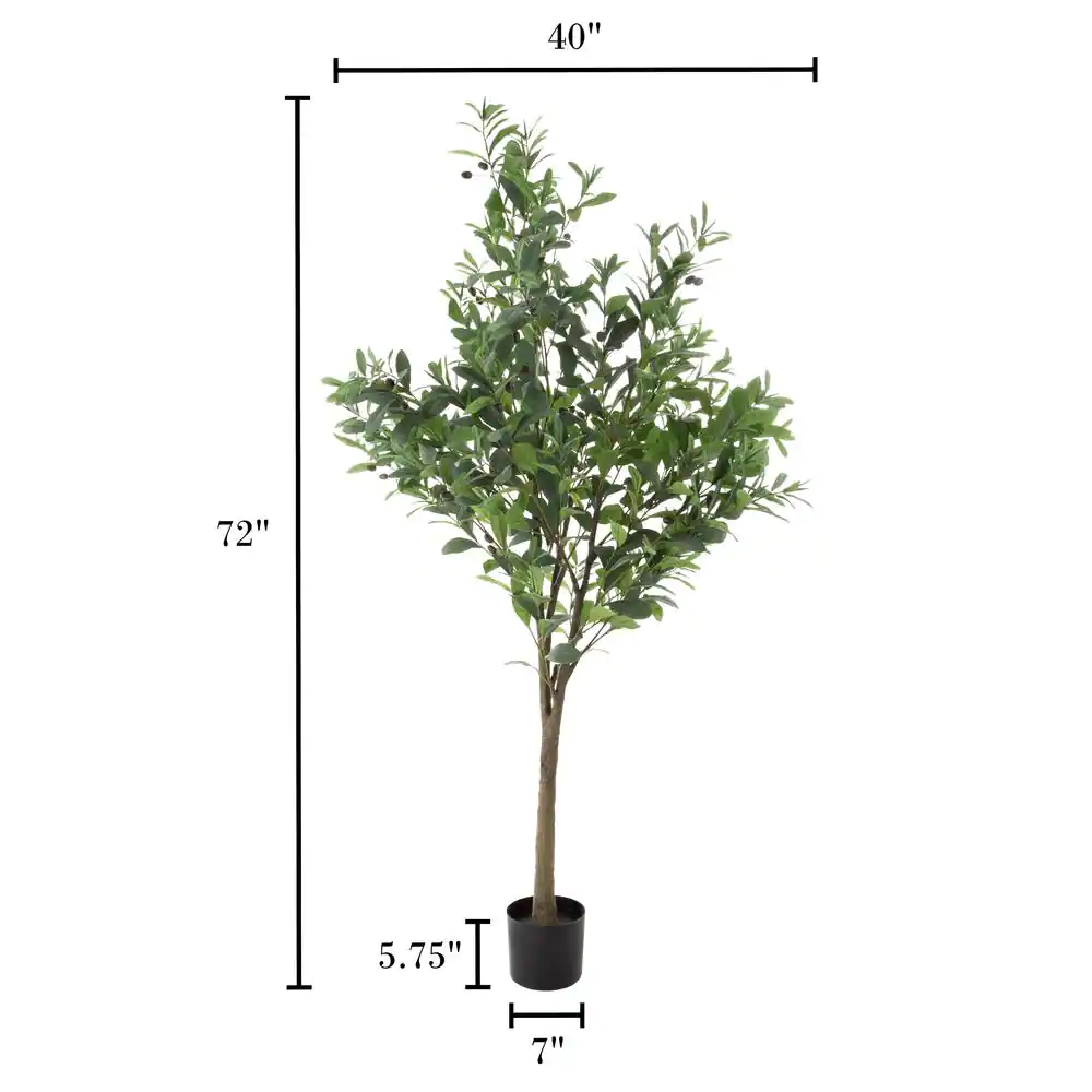 None 6 ft. Indoor/Outdoor Artificial Olive Tree - Potted Faux Floor Plant with Fruit - Natural Looking Greenery Decoration