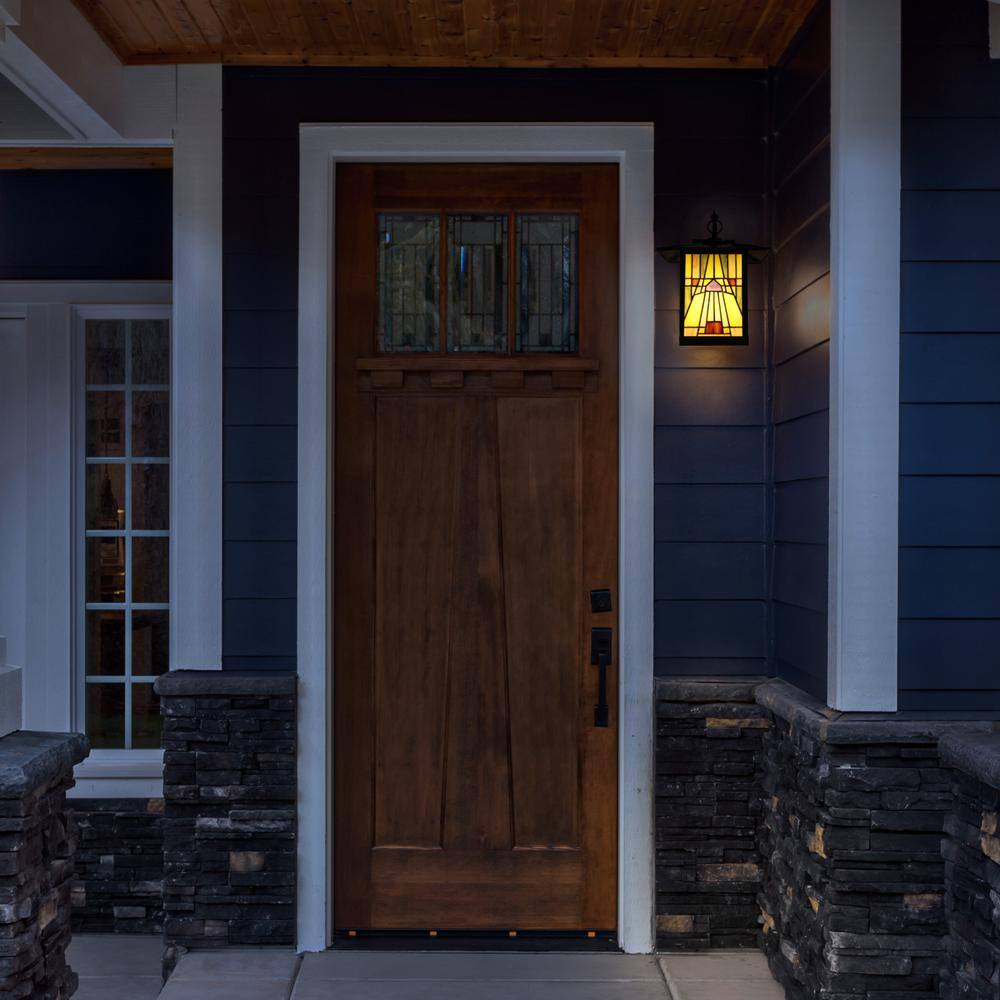 River of Goods Pharoh 1-Light Bronze Outdoor Mission Stained Glass Wall Lantern Sconce