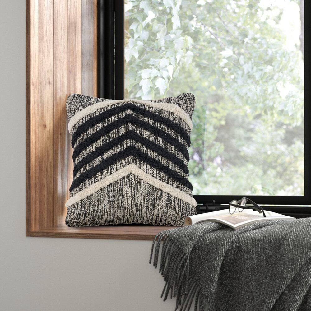 LR Home Eclectic Black Geometric Hypoallergenic Polyester 18 in. x 18 in. Throw Pillow