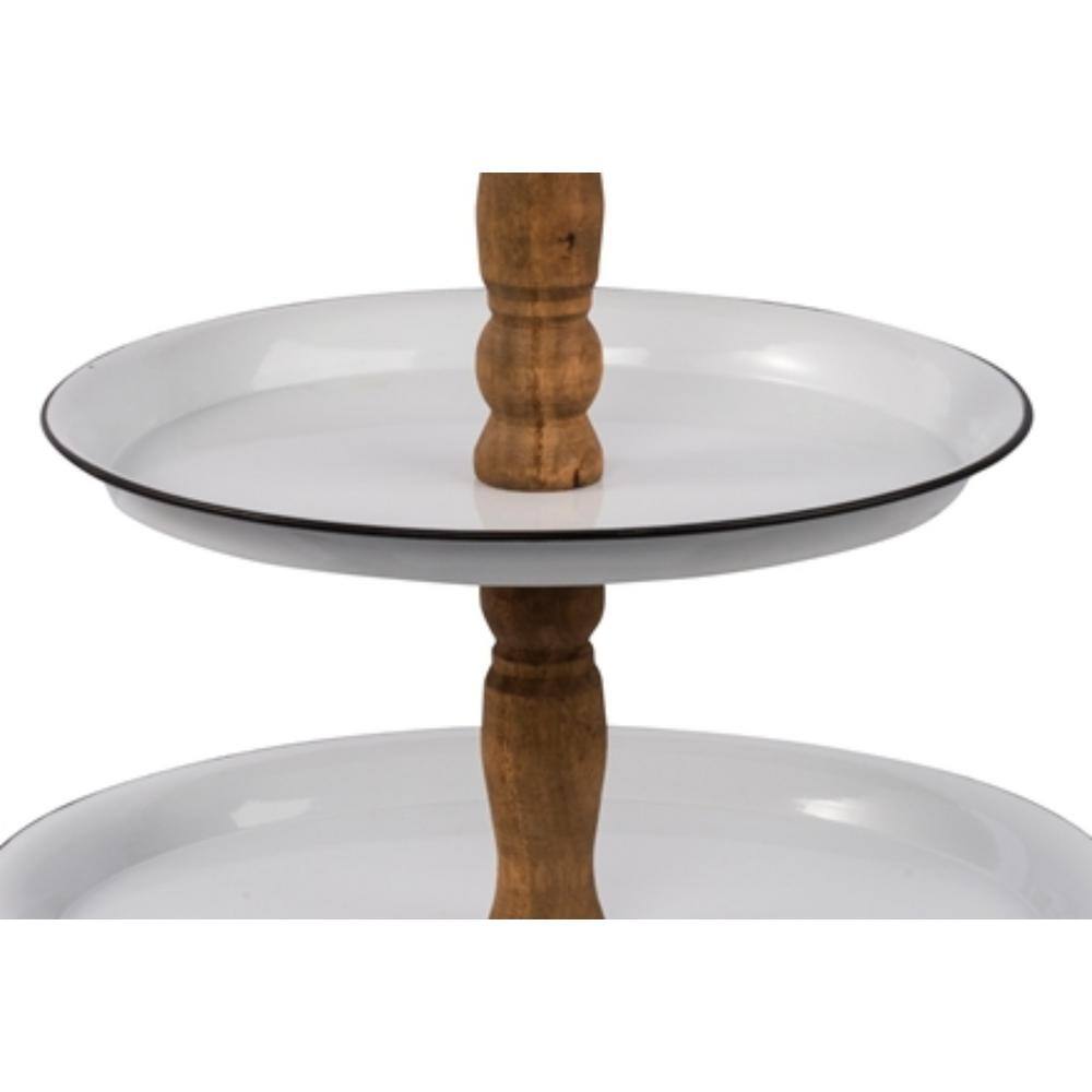 A & B Home Three-Tier Metal White, Natural Trays on Stand