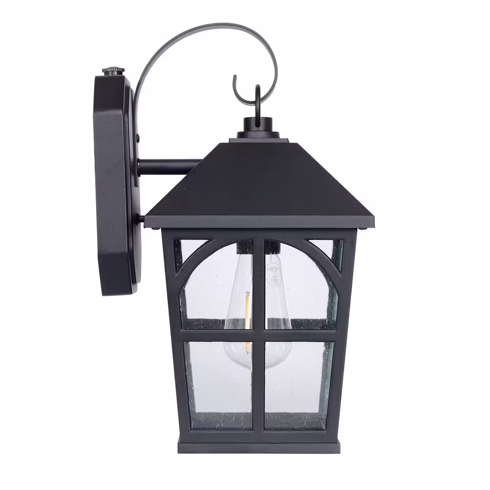 Honeywell 1-Light Black Integrated LED Outdoor Square Wall Lantern Sconce with Dusk to Dawn Sensor