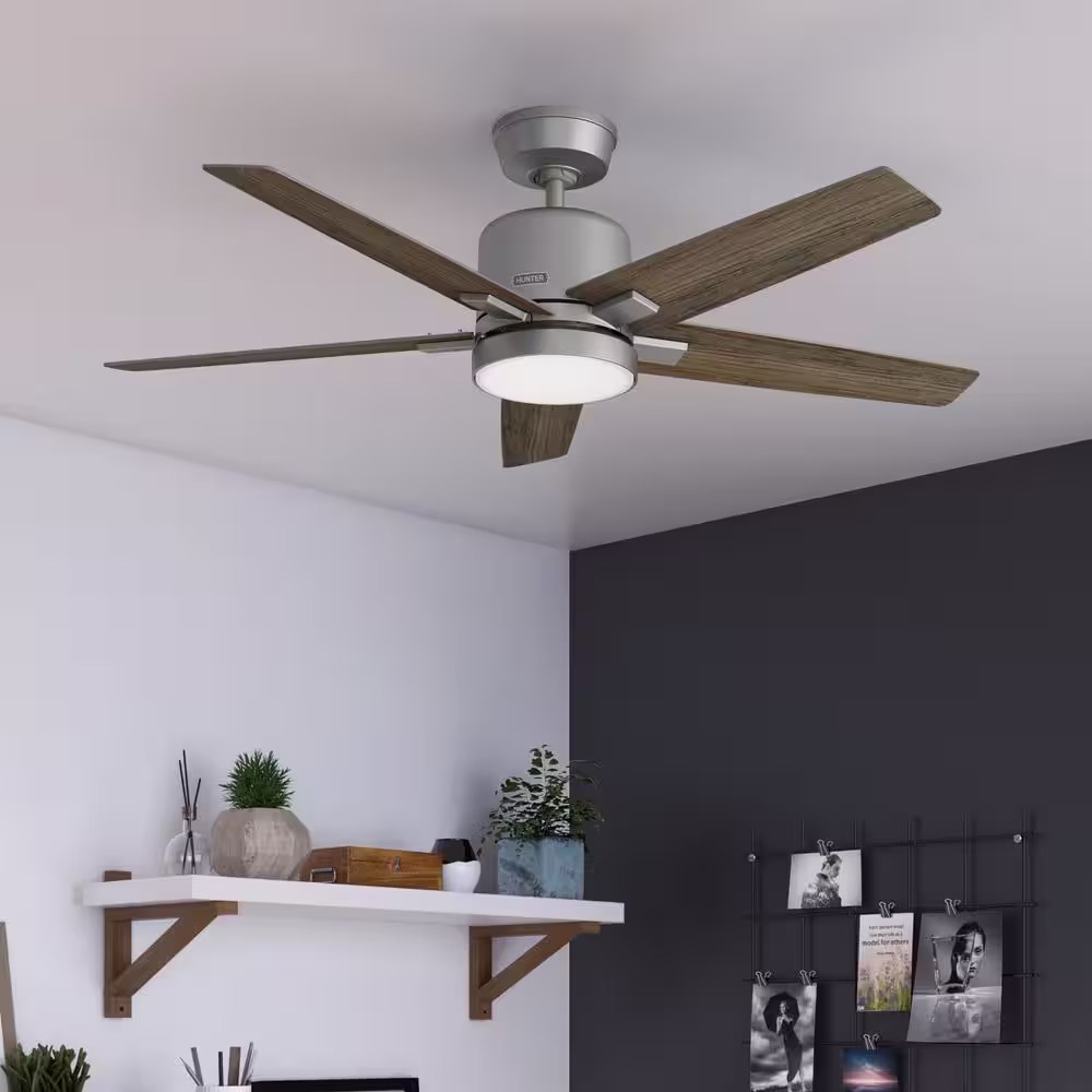 Hunter Acela 52 in. Hunter Express Integrated LED Indoor Matte Silver Ceiling Fan with Remote and Light Kit Included
