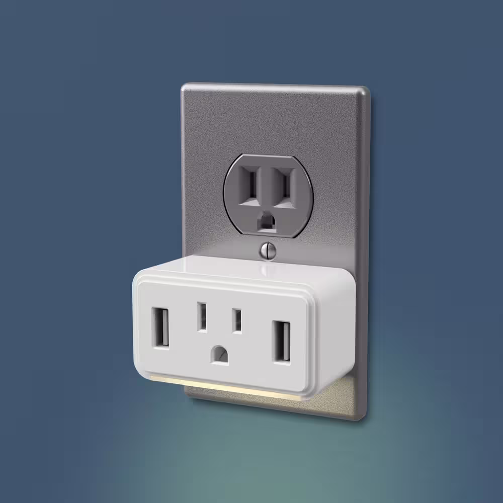 Westek White Cube LED Night Light with Power Outlet and Duel USB Outlets
