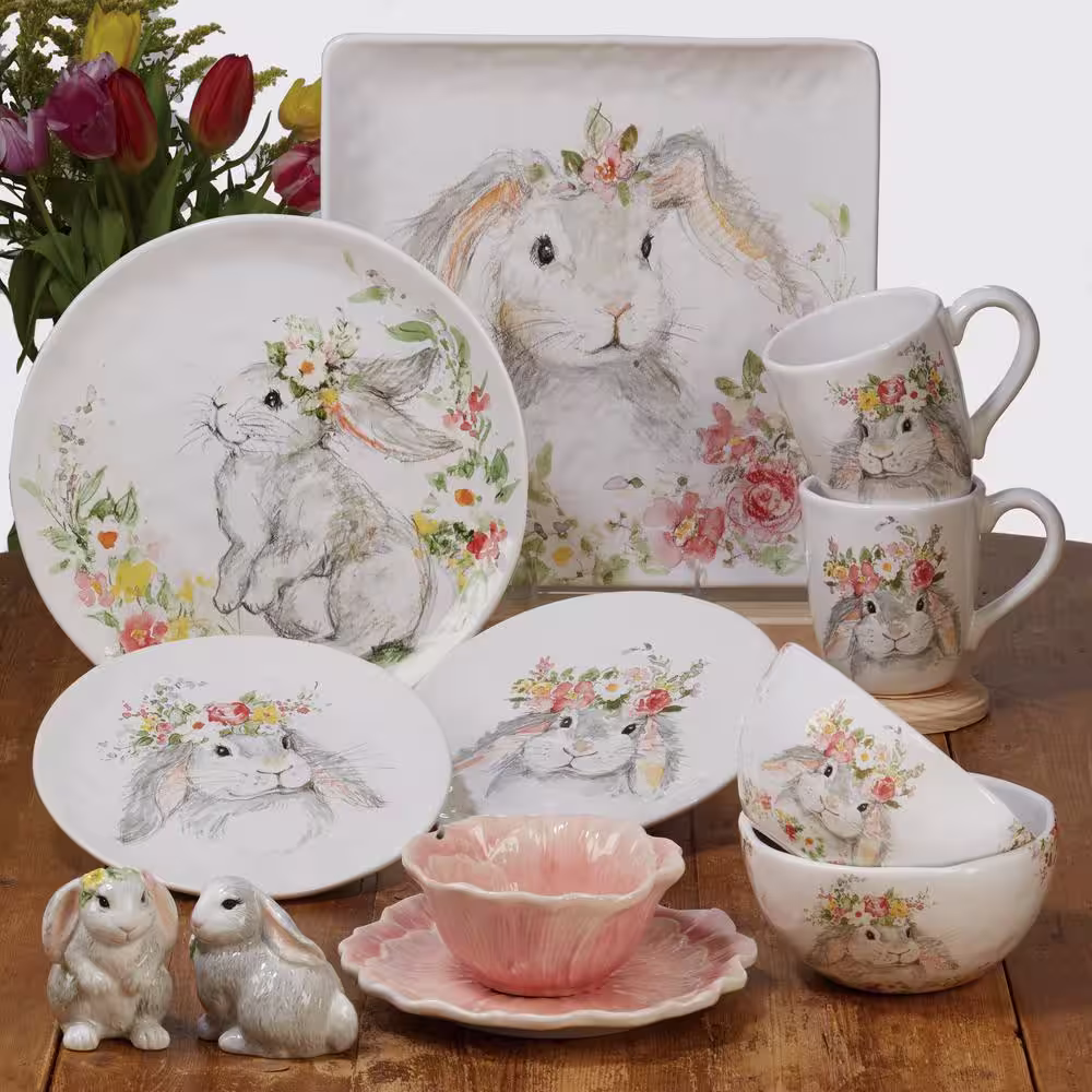 Certified International Sweet Bunny 16-Piece Seasonal Multicolored Earthenware Dinnerware Set (Service for 4)