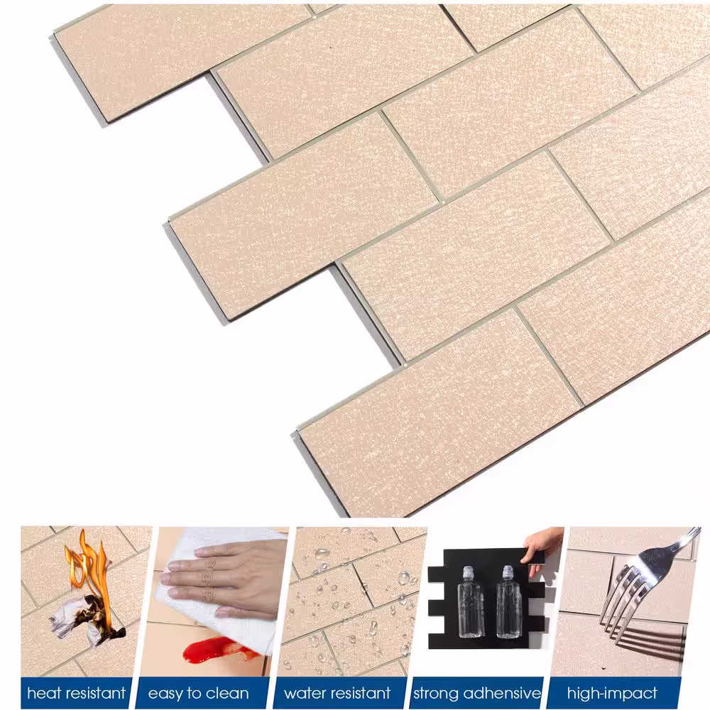 None 12 in. x 12 in. PVC Glitter Beige Peel and Stick Backsplash Subway Tiles for Kitchen (20-Sheets/20 sq. ft.)