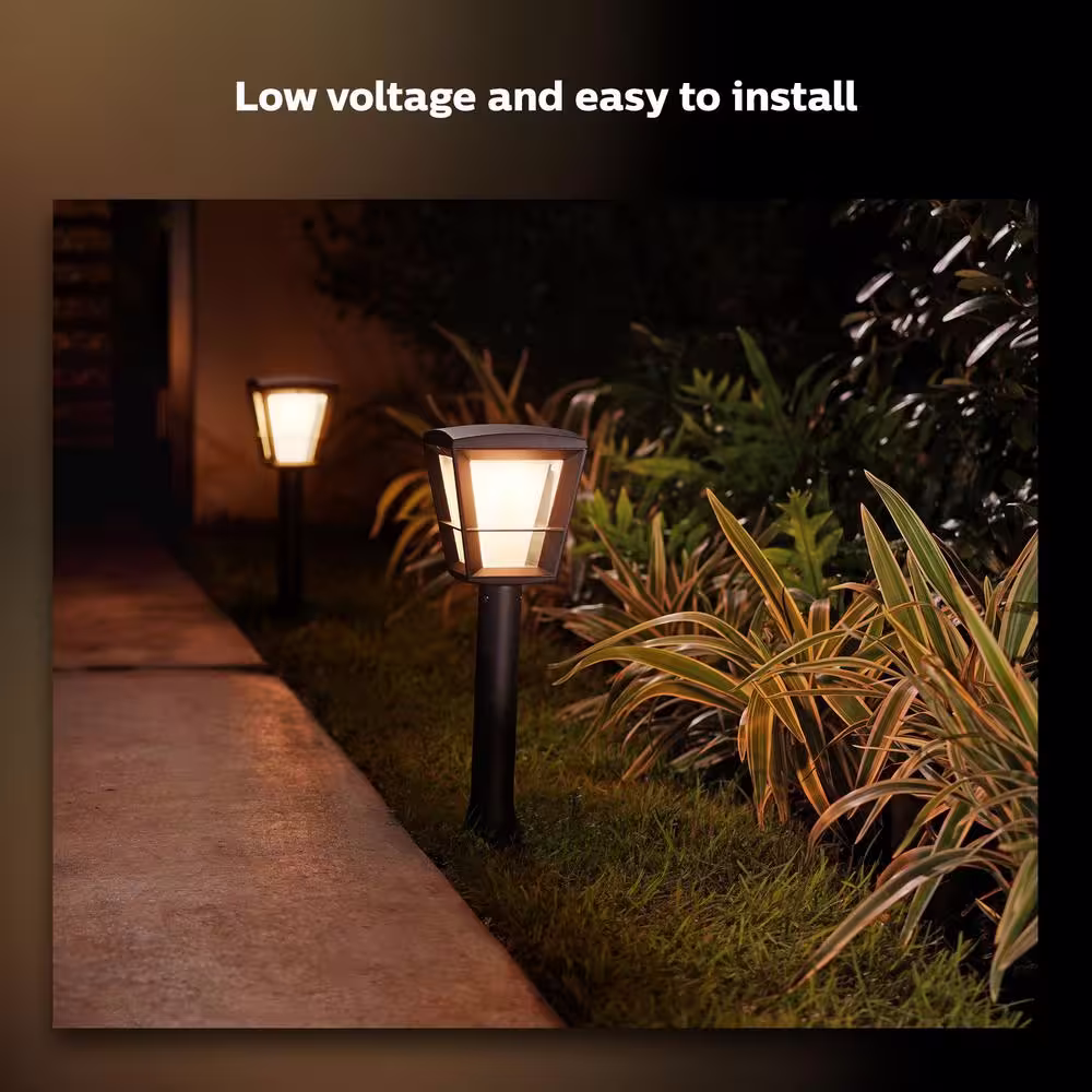 Philips Hue Econic Black Outdoor Pathway Color Changing Integrated LED Low Voltage Smart Plug-In Light Base Kit  (1-Pack)