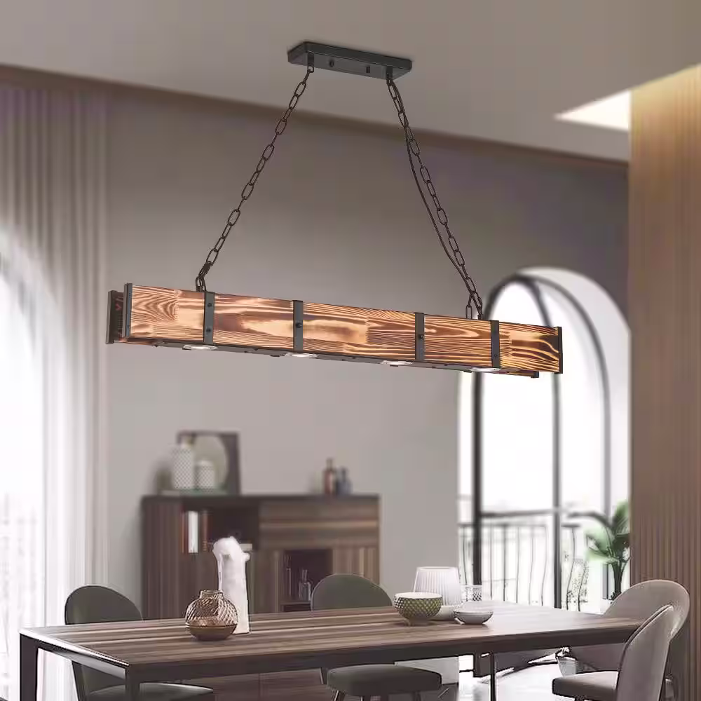 Maxax Nashville 4-Light 12-Watt Wood Integrated LED Wood Kitchen Island Linear Pendant