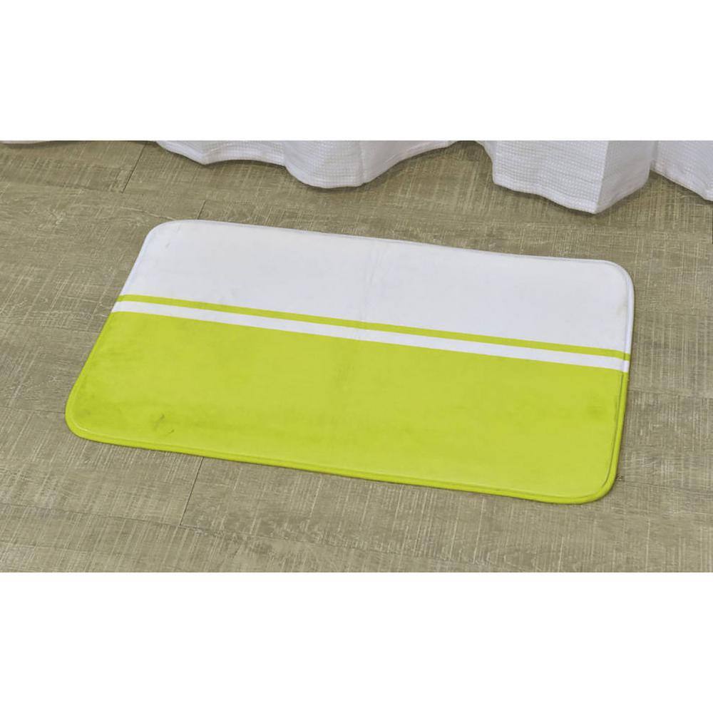 None Printed Microfiber Mat Bath Rug Two-colored 30 in. L x 18 in. W White-lime green