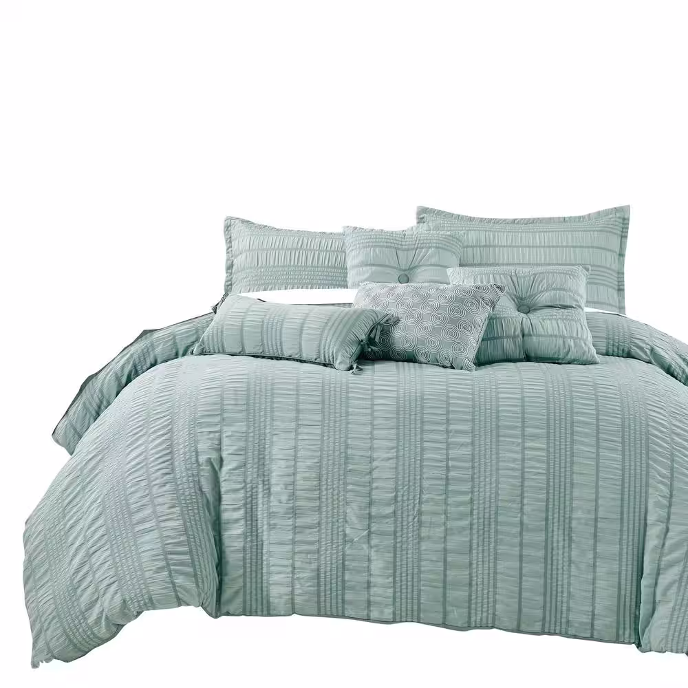 Shatex 7-Piece Green Luxury Microfiber King Comforter Set Oversized Bedding Sets
