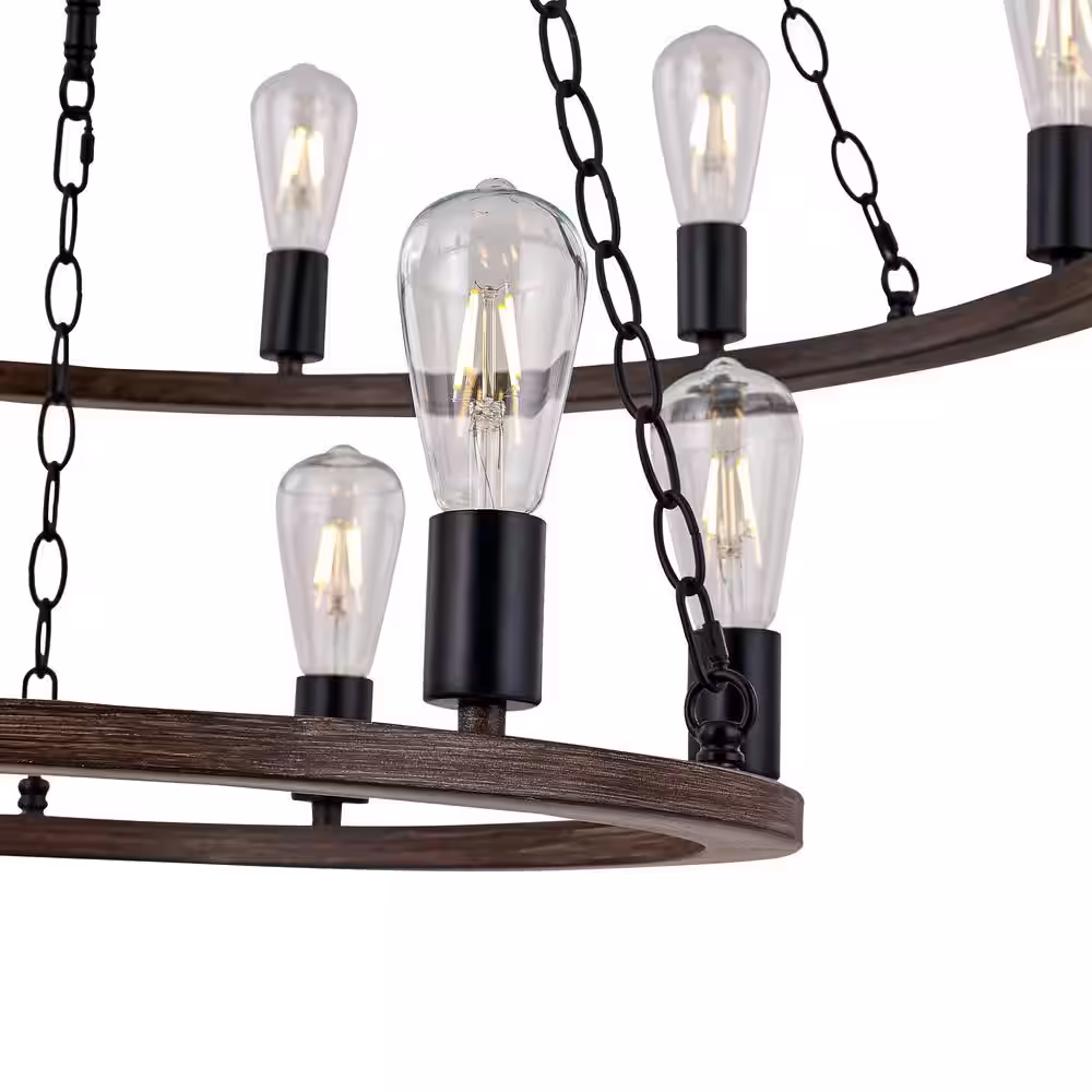 Vanity Art Cannes 18-Light Darkwood/Black Wagon Wheel Chandelier